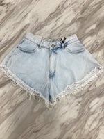 QU Style Women’s High Waist Light Blue Distressed Denim Shorts