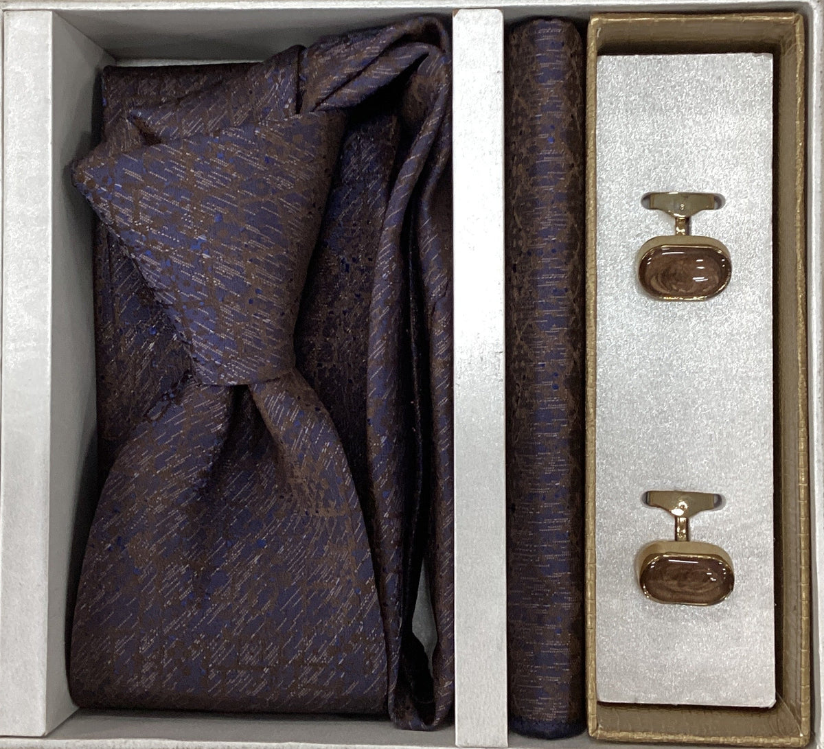 Pierre Cavelli Men’s Paisley Tie, Pocket Square & Cufflinks Gift Set