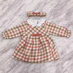 Indigo Girls Long Sleeve Check Dress with Matching Headband