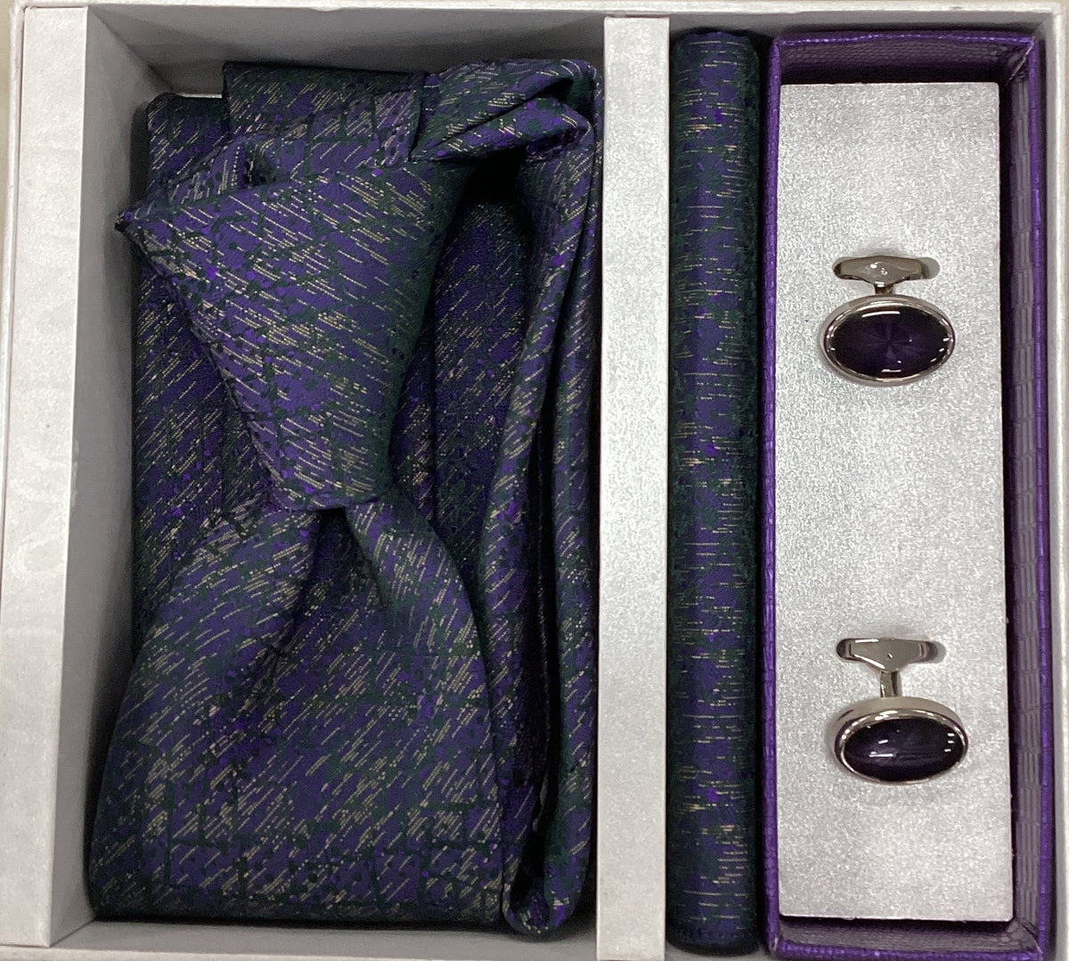 Pierre Cavelli Men’s Paisley Tie, Pocket Square & Cufflinks Gift Set