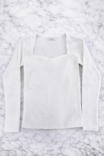 QU Style Women’s Knit Square Neck Long Sleeve Blouse