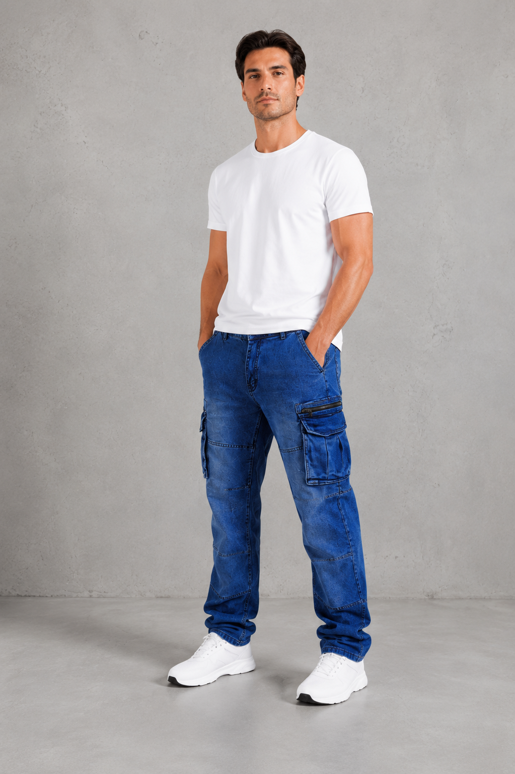 Men’s Blue Cargo Denim Jeans.(FFFF)