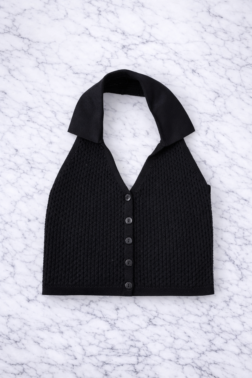 Women’s Knit Halter Neck Button Front Crop Top