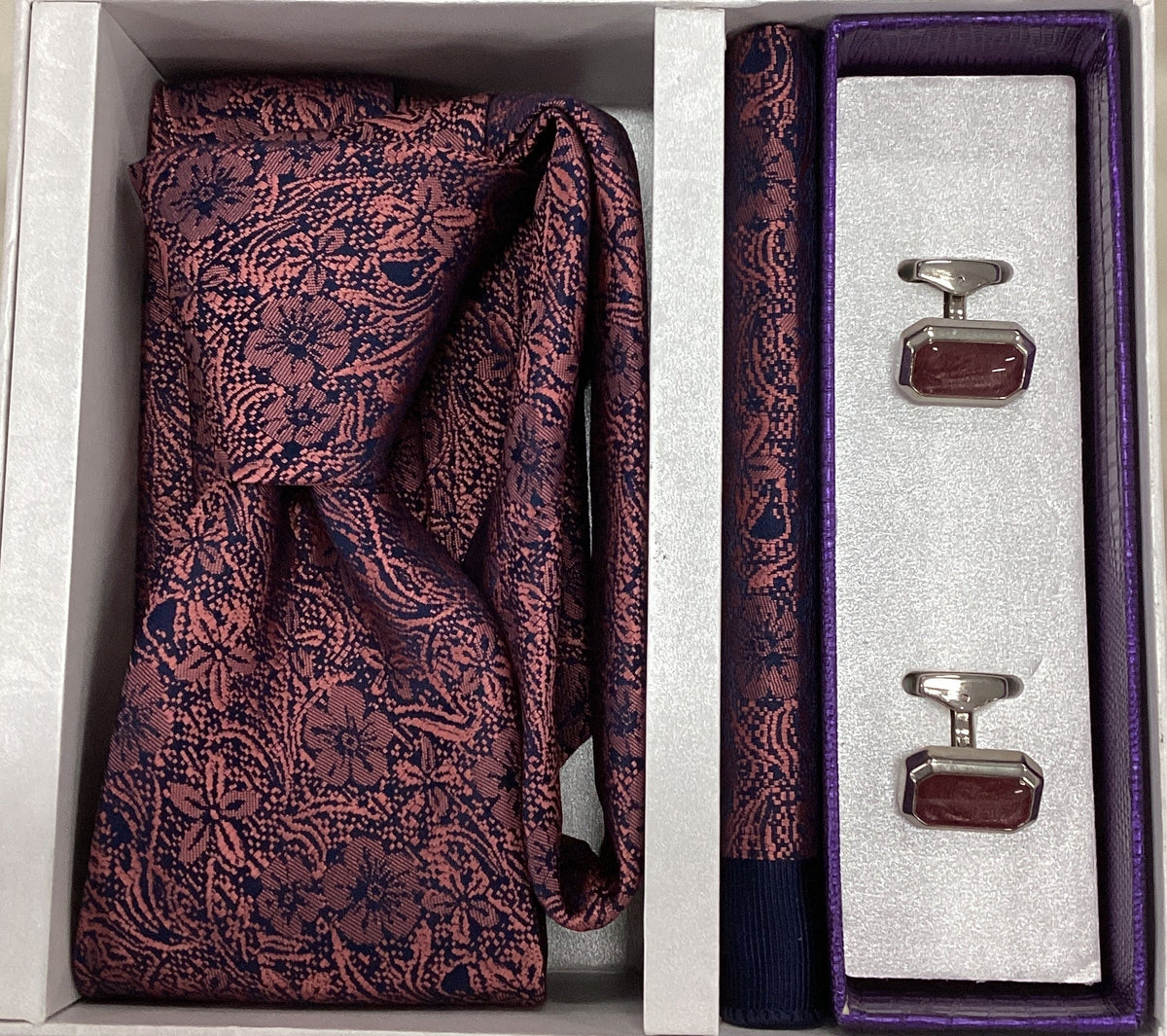 Pierre Cavelli Men’s Paisley Tie, Pocket Square & Cufflinks Gift Set