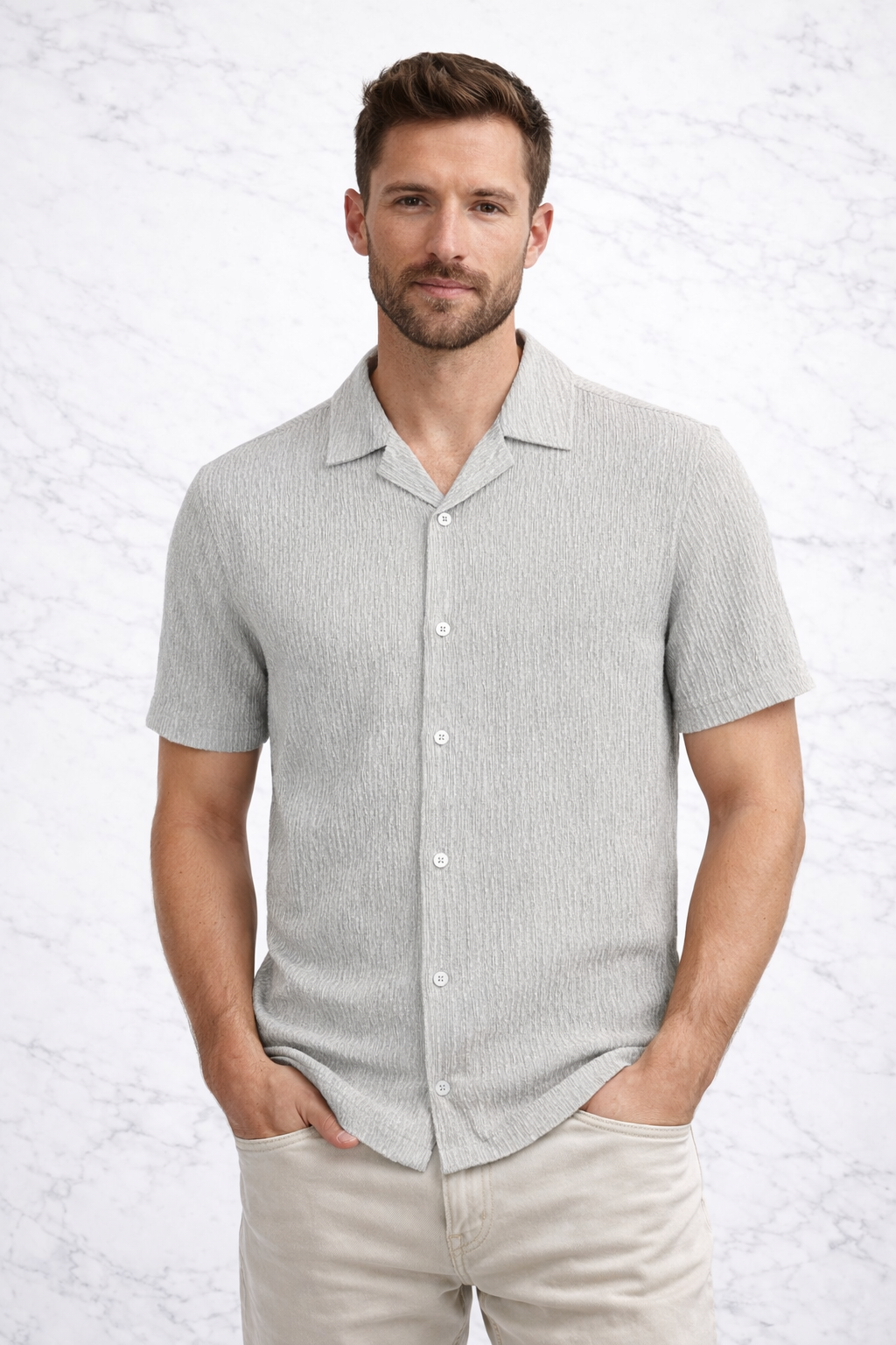 Men’s Short Sleeve Textured Button-Up Shirt