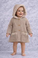 Kids Hooded Knit Coat with Faux Fur Lining