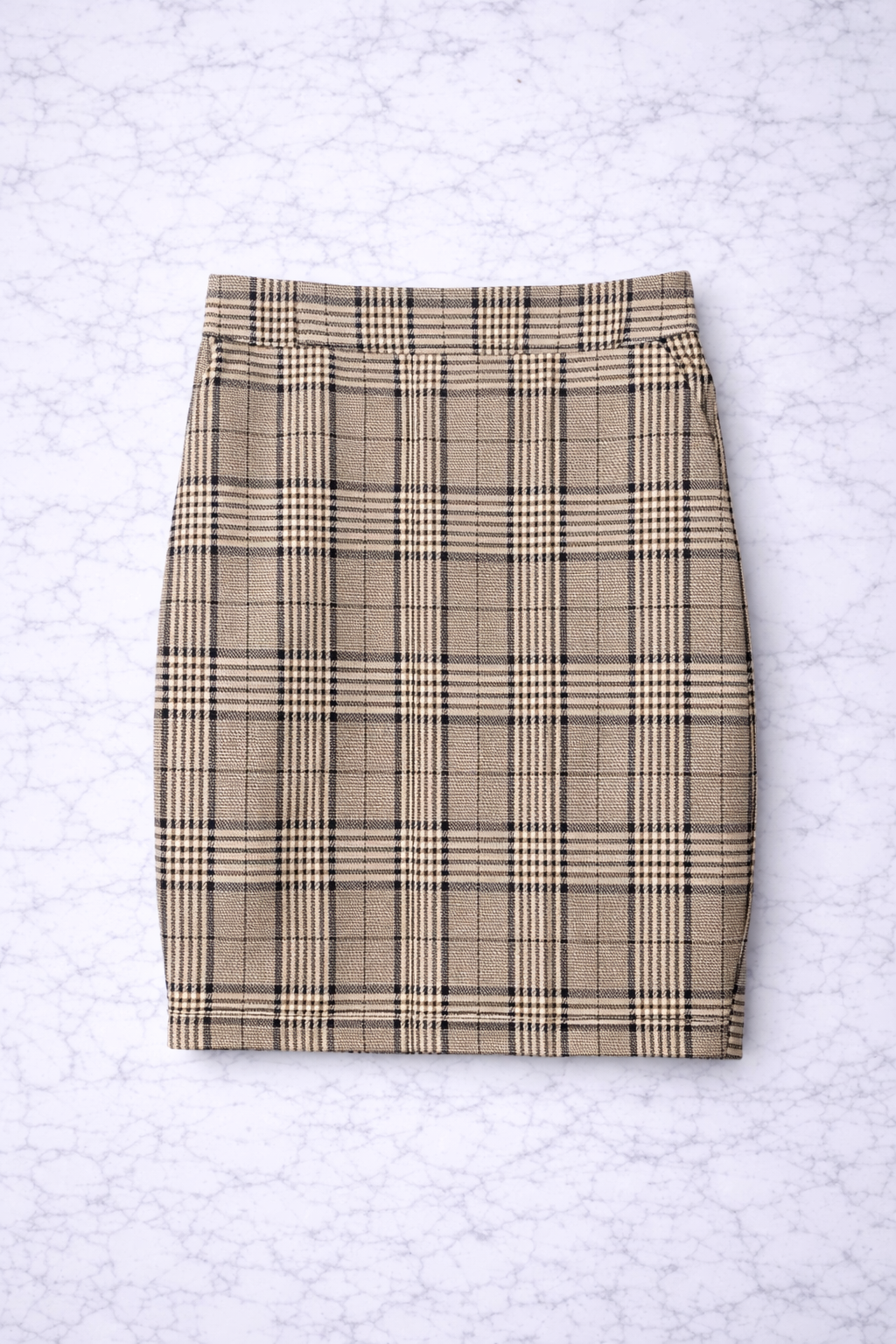 Elegant Beige Check Pencil Mini Skirt
