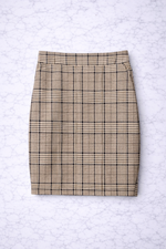 Elegant Beige Check Pencil Mini Skirt