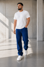 Men’s Fashion Denim Jeans – Indigo Dark Blue Mid Wash.(FFFF)