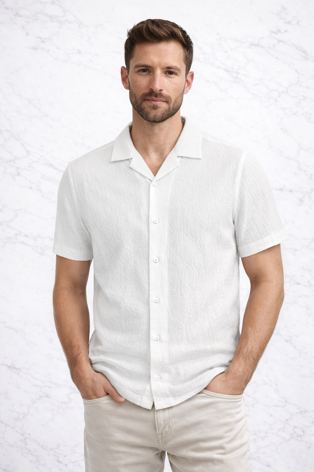 Men’s Short Sleeve Textured Button-Up Shirt