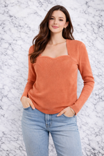 QU Style Women’s Knit Square Neck Long Sleeve Blouse