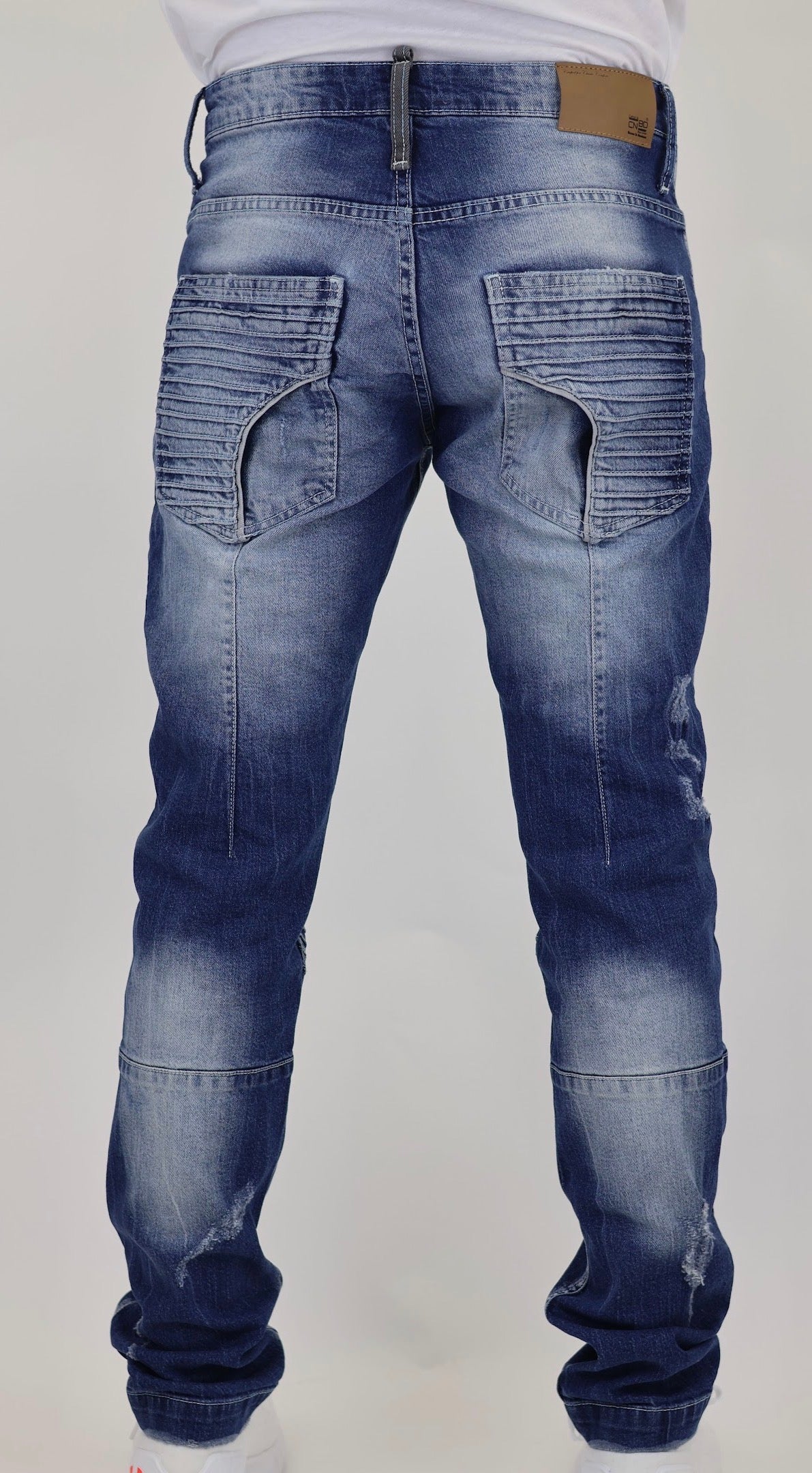 Men’s Fashion Denim Jeans – Button Fly, Washed Blue