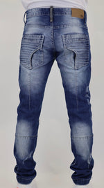 Men’s Fashion Denim Jeans – Button Fly, Washed Blue