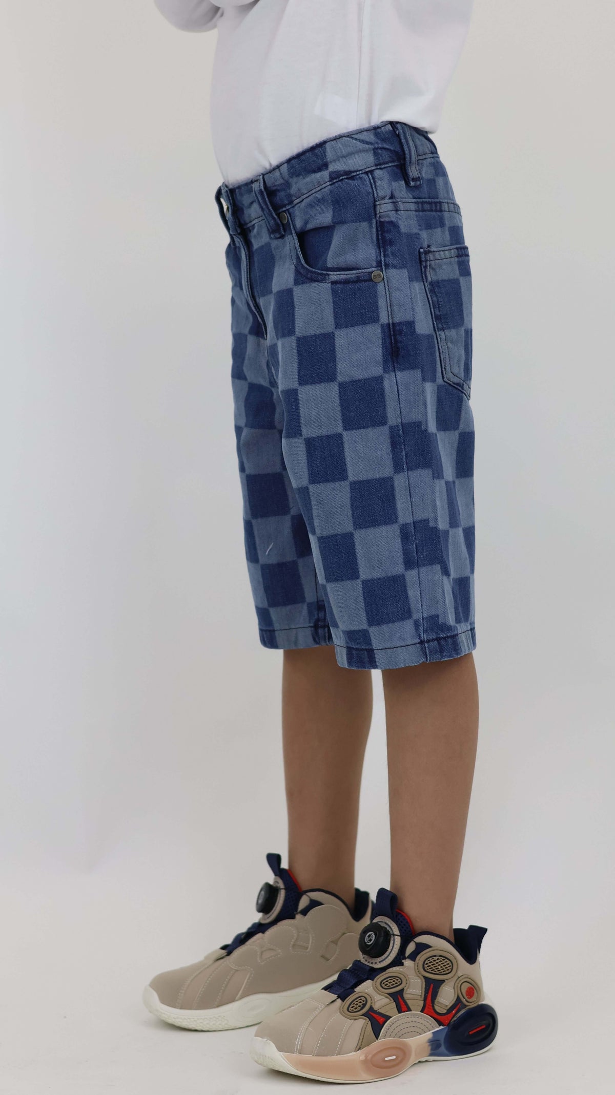 Kids Checkered Denim Shorts