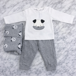 Indigo Kids Grey Cat Print Dungaree Set with Hat