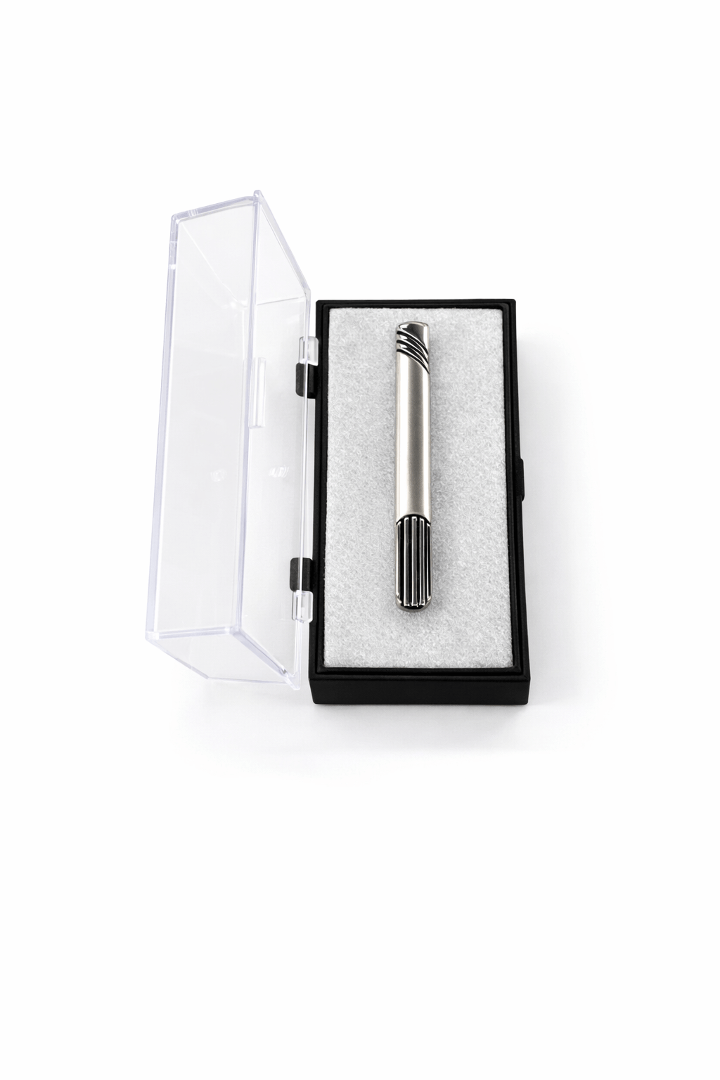 Silver & Black Modern Tie Clip – Minimalist Cylindrical Design
