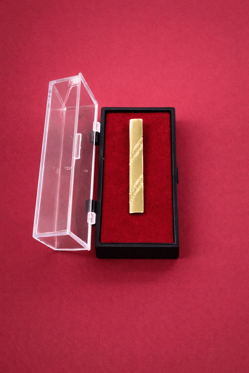 Gold Tie Clip with Diagonal Engraved Detail