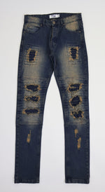 Men’s Slim Fit Distressed Denim Jeans-Dirty Blue Grenner Tone