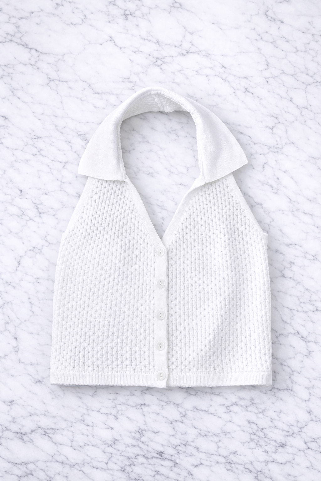 Women’s Knit Halter Neck Button Front Crop Top