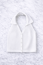 Women’s Knit Halter Neck Button Front Crop Top