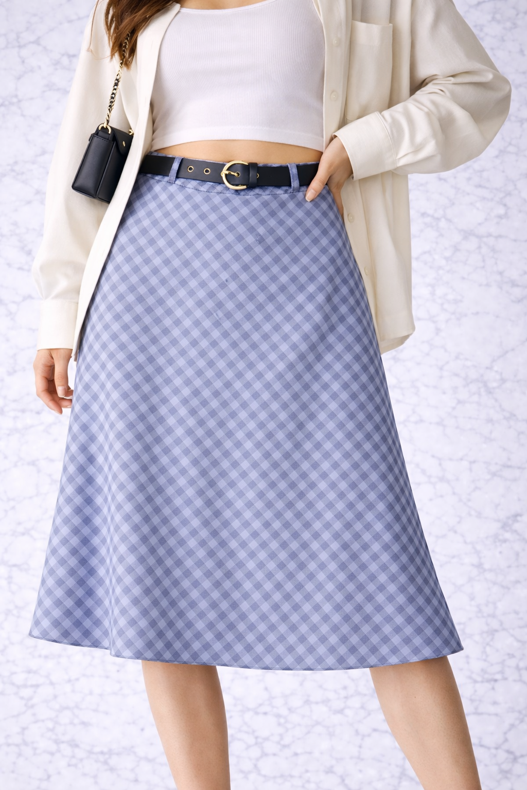 Elegant Check High-Waist Midi Skirt