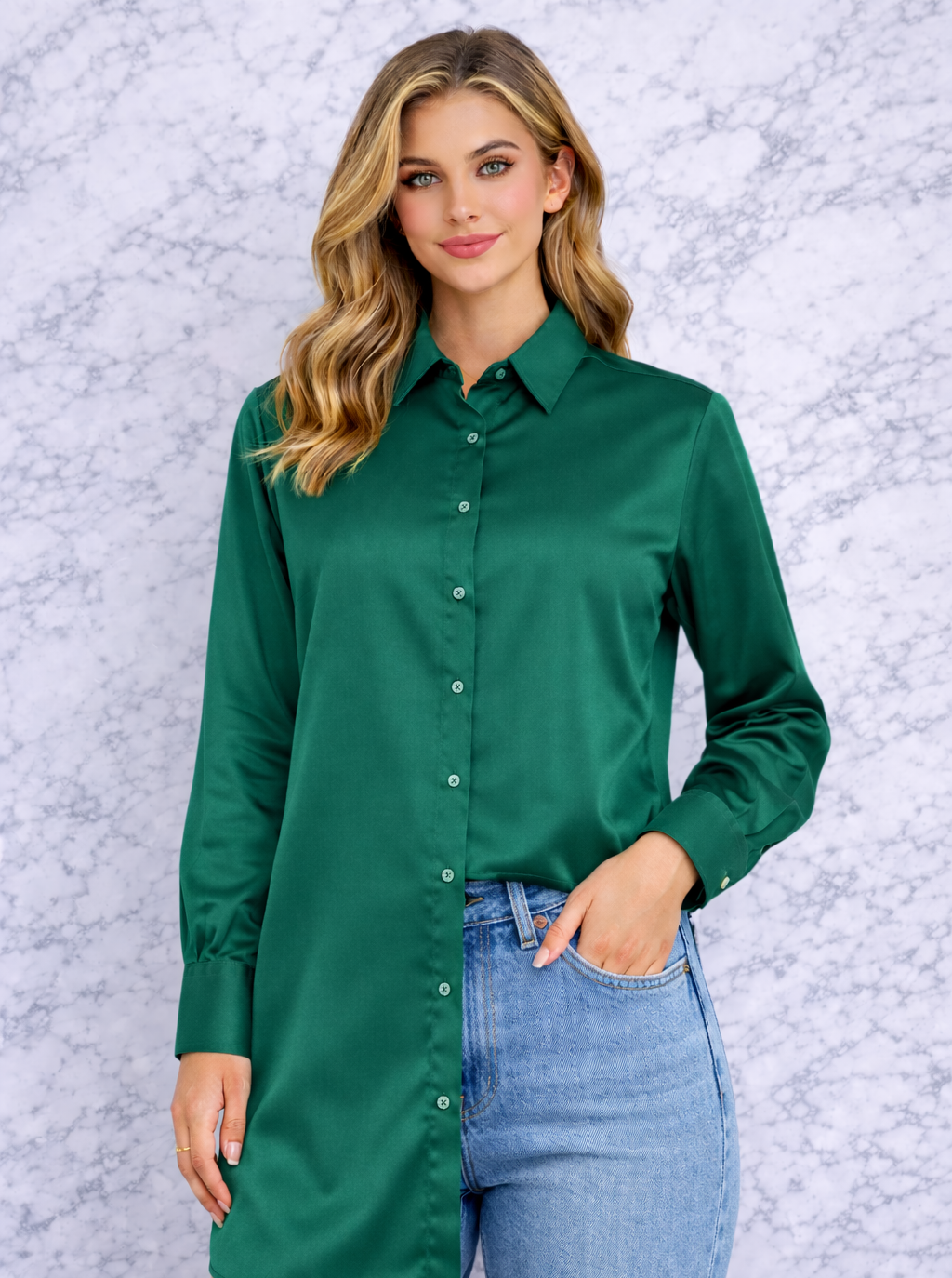 QU Style Women’s Long Sleeve Button-Up Blouse – Classic Fit