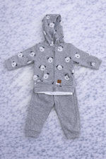 Indigo Kids Grey Cat Print Dungaree Set with Hat