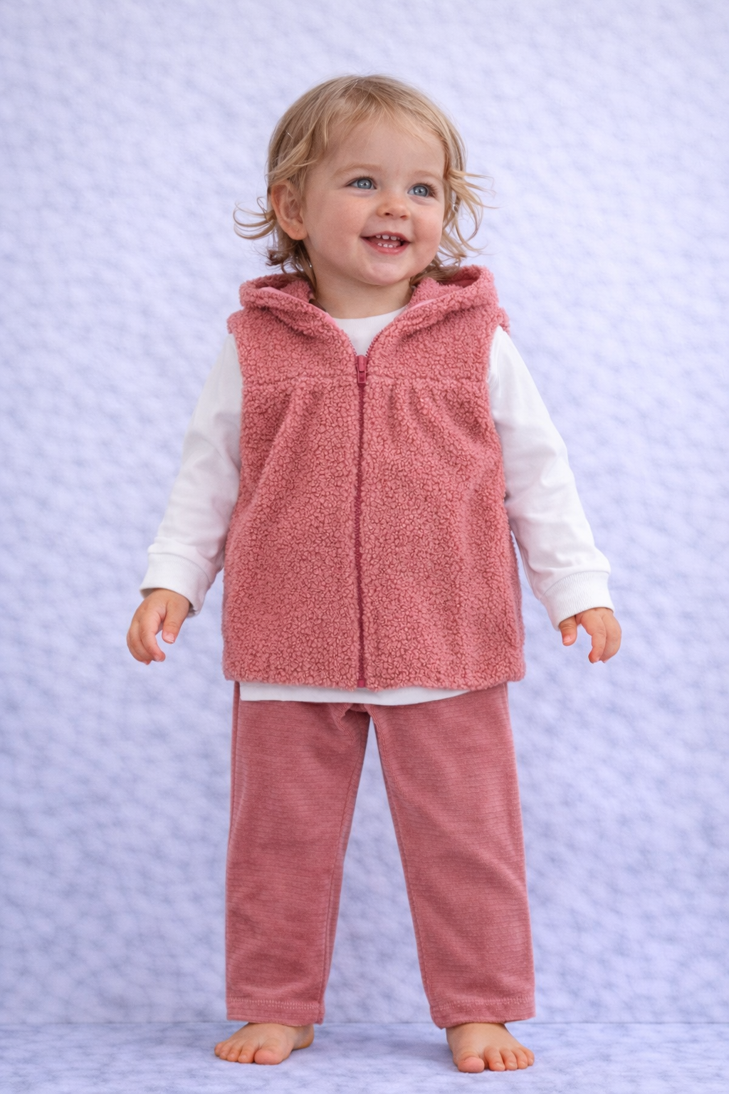 Baby Girls 3-Piece Winter Outfit – Teddy Vest, Long Sleeve Top & Ribbed Pants