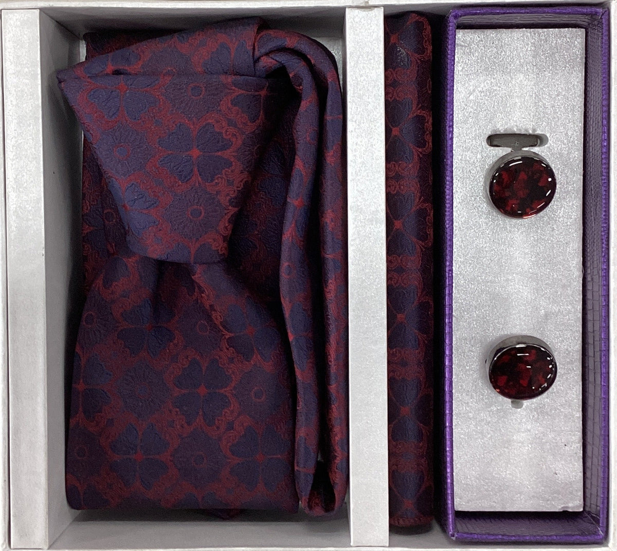 Pierre Cavelli Men’s Paisley Tie, Pocket Square & Cufflinks Gift Set