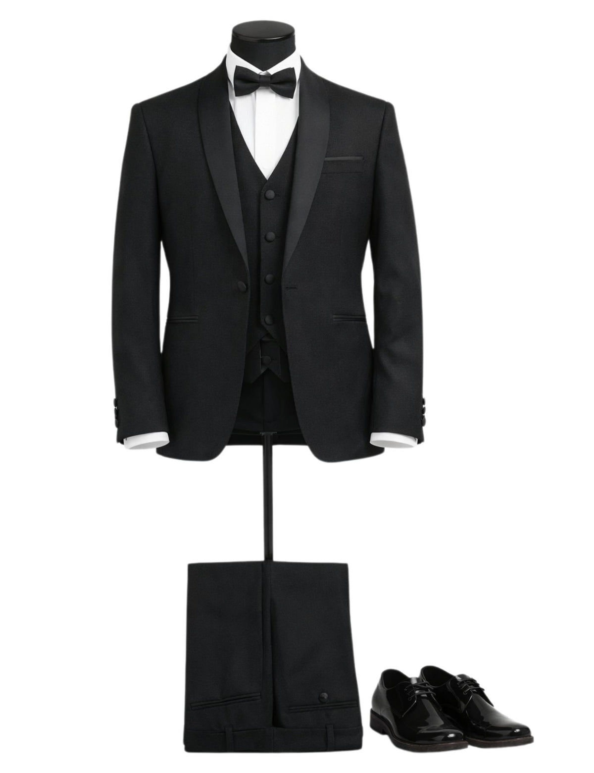 Boys Formal Patterned fabric Suit Set – Jacket, Pants, Vest and Bow tie.