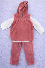 Baby Girls 3-Piece Winter Outfit – Teddy Vest, Long Sleeve Top & Ribbed Pants