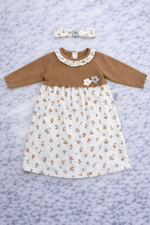 Indigo Girls Knitted Floral Dress with Headband