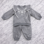 GirlsvEmbroidered Ruffle Sweatshirt & Pants Set