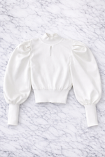 QU Style Women’s High Neck Puff Sleeve Long Sleeve Crop Top