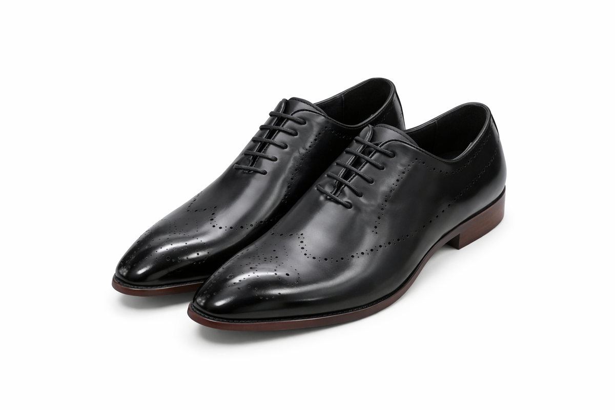 Men’s Black Leather Oxford Shoes – Classic Brogue Formal Style