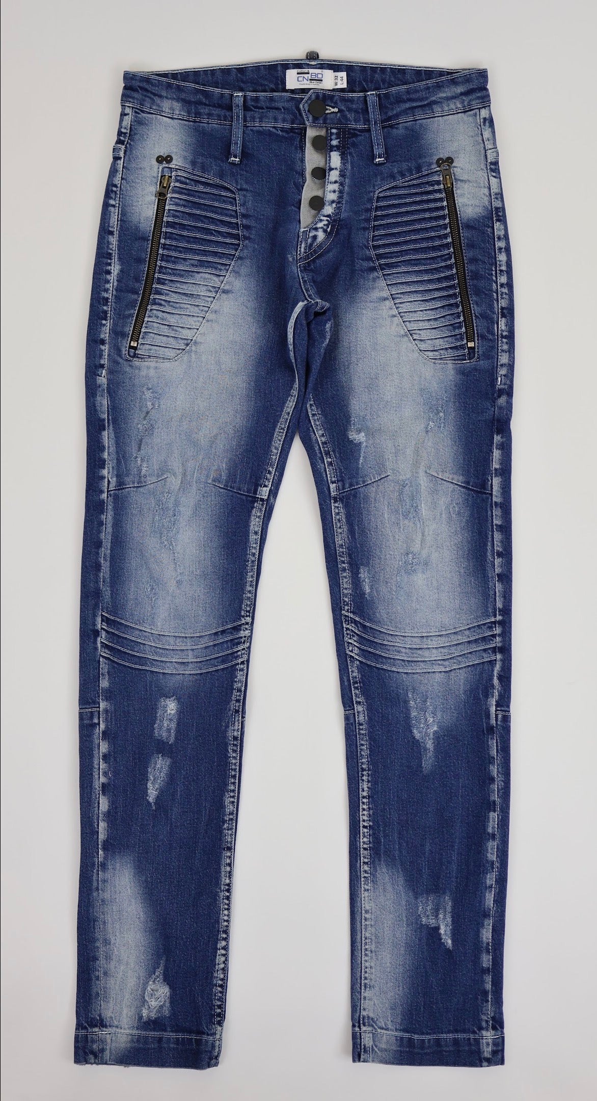 Men’s Fashion Denim Jeans – Button Fly, Washed Blue