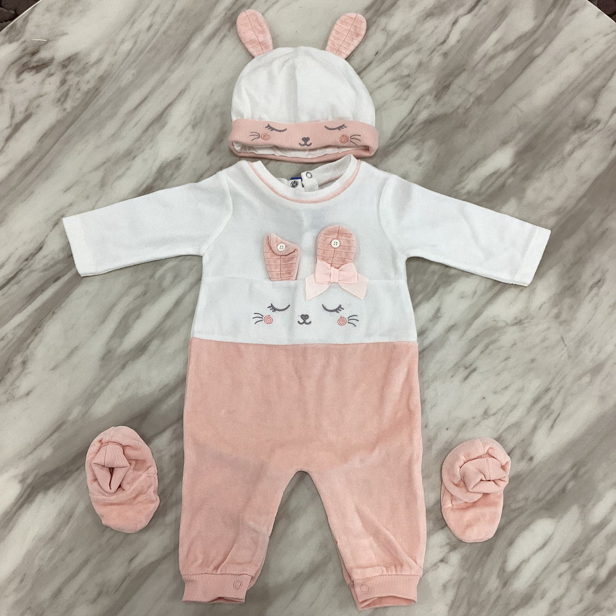Indigo Girls Pink Velvet Teddy Bear Sleepsuit with Hat