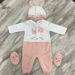 Indigo Girls Pink Velvet Teddy Bear Sleepsuit with Hat