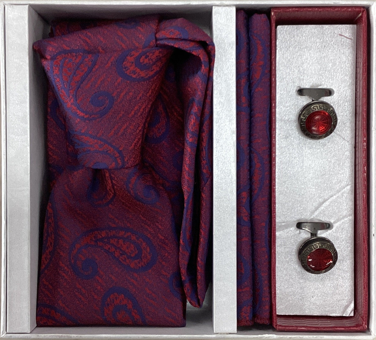 Pierre Cavelli Men’s Paisley Tie, Pocket Square & Cufflinks Gift Set