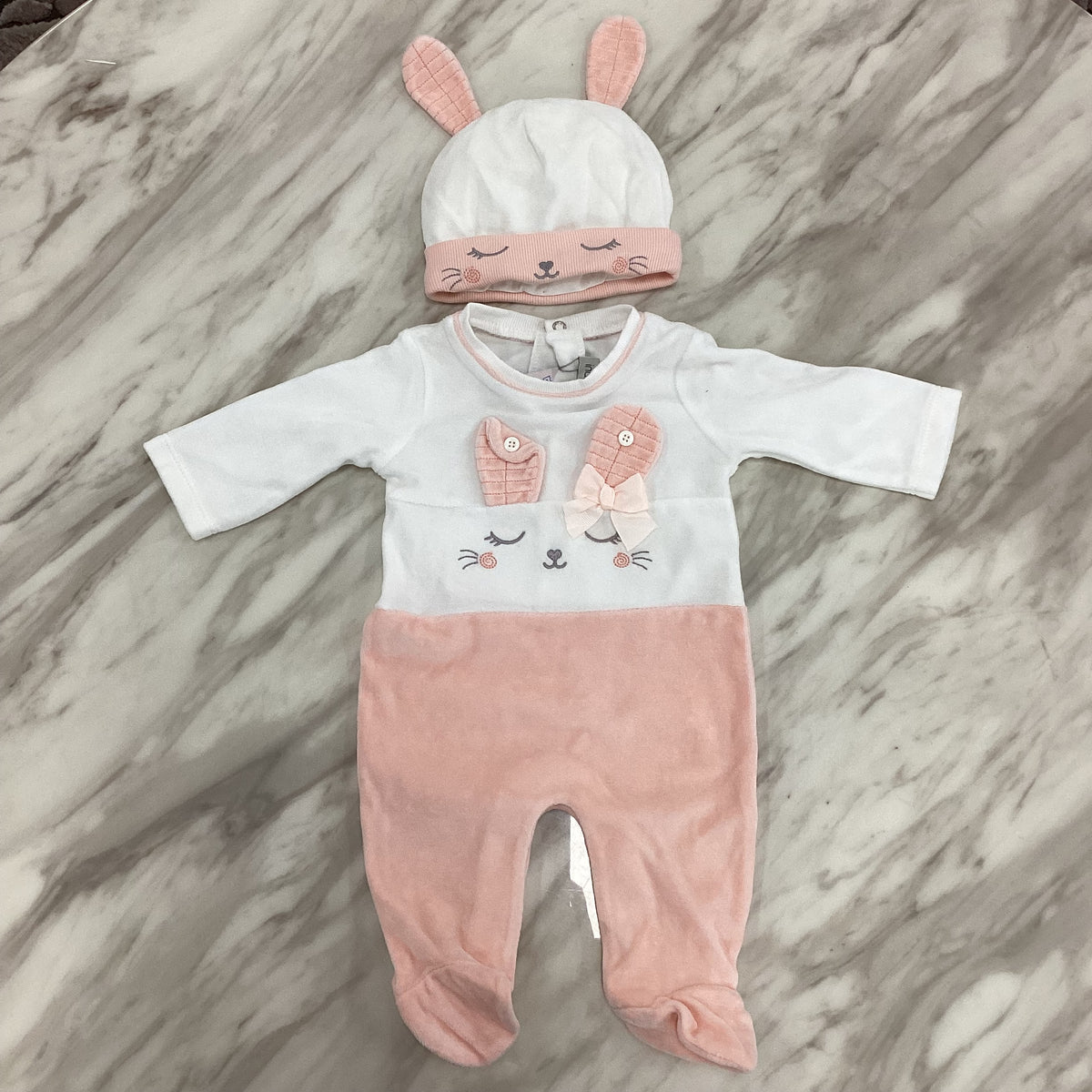 Indigo Girls Pink Velvet Teddy Bear Sleepsuit with Hat