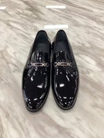 Marco Divaio Men’s Shiny-Embossed Loafers with Silver Bit