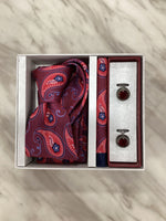 Pierre Cavelli Men’s Paisley Tie, Pocket Square & Cufflinks Gift Set