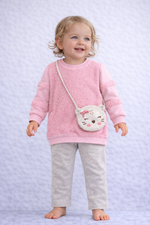 Baby Girl Cozy 2-Piece Outfit – Teddy Sweatshirt & Ribbed Pants with Cute Bag