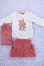 Baby Girls 3-Piece Winter Outfit – Teddy Vest, Long Sleeve Top & Ribbed Pants