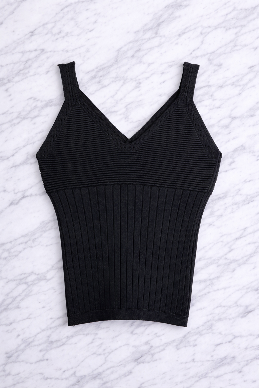 Women’s Ribbed Knit V-Neck Crop Top – White