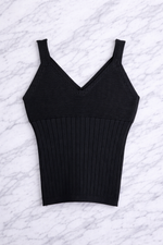 Women’s Ribbed Knit V-Neck Crop Top – White