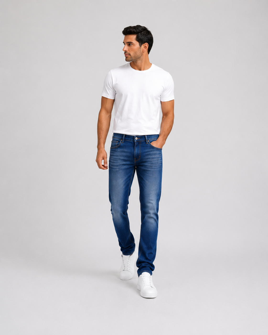 Men’s Blue Wash Straight Leg Jeans.(FFFF)