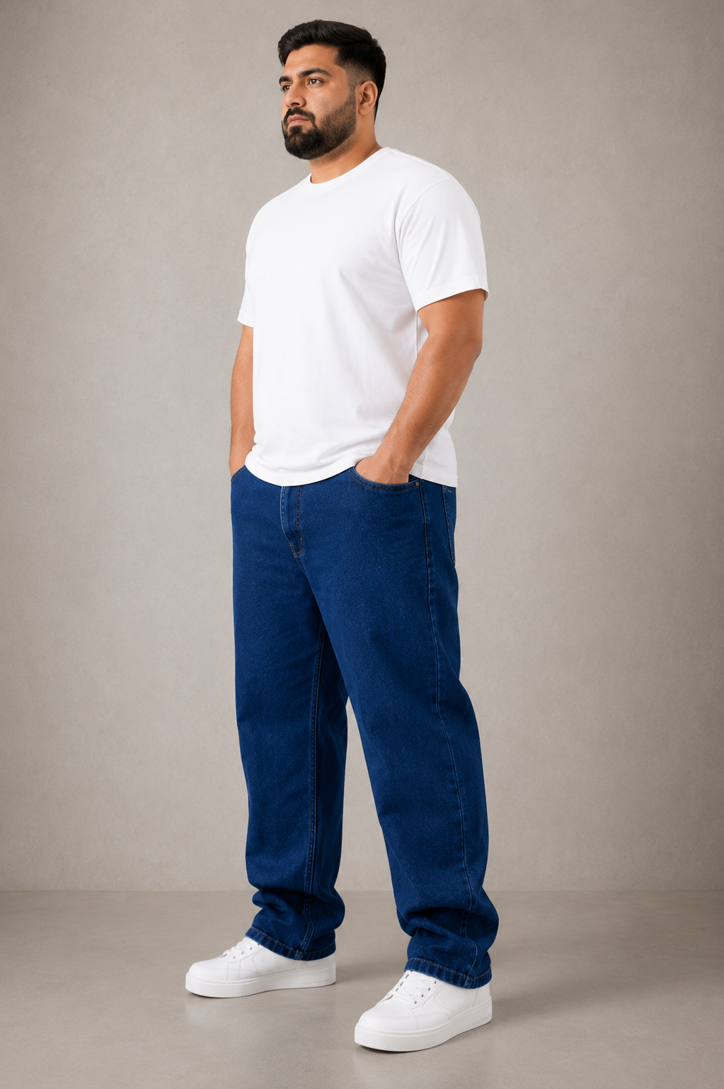 Men’s Fashion Denim Jeans – Indigo Dark Blue Mid Wash.(FFFF)