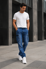 Men’s Blue Cargo Denim Jeans.(FFFF)