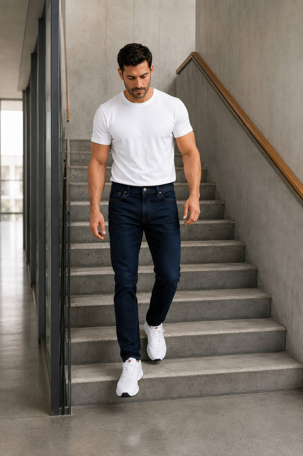 Men’s Dark Indigo Stretch Denim Jeans.(FFFF)
